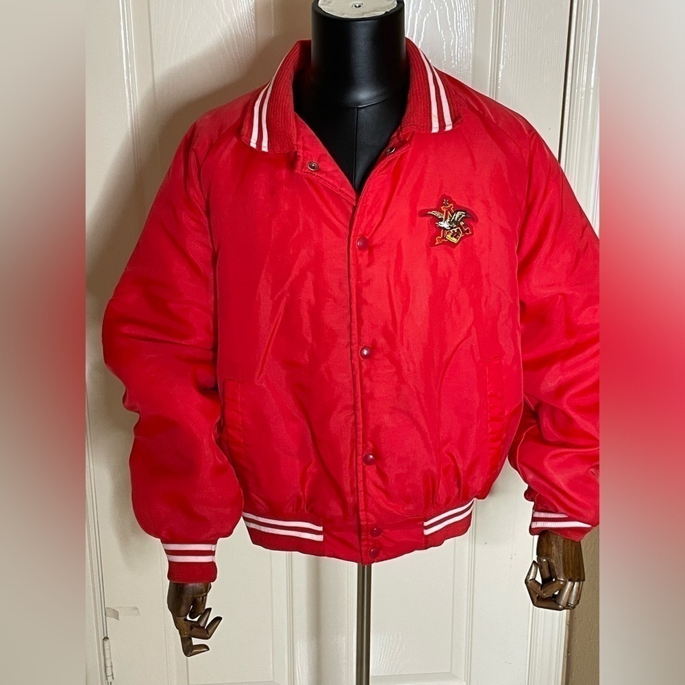 VTG Anheuser Busch Coachs Jacket Mens Large Red Made in USA Beer Eagle Logo L‍﻿﻿